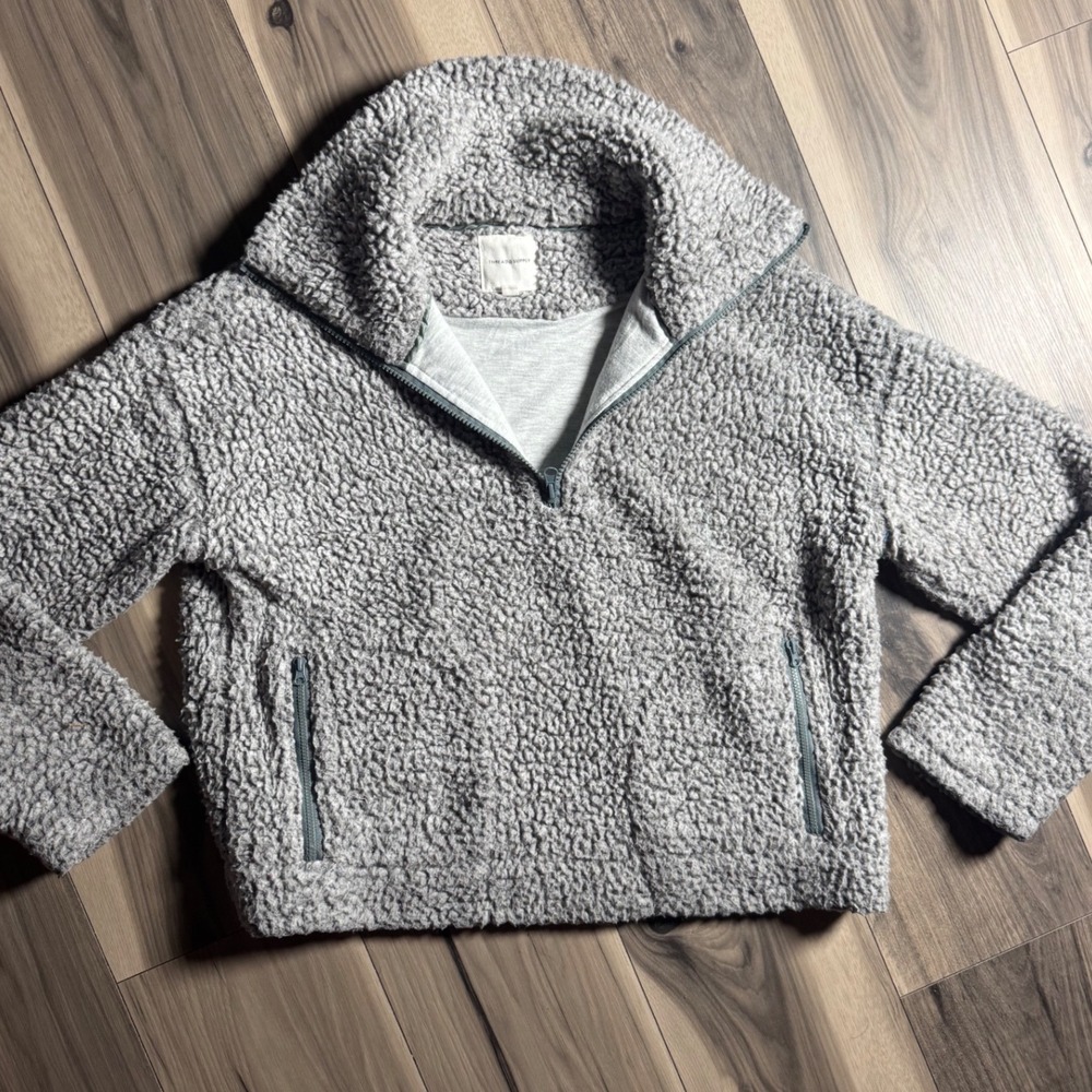 Thread & Supply Women Gray Sherpa Quarter Zip Pullover Fleece Jacket Small